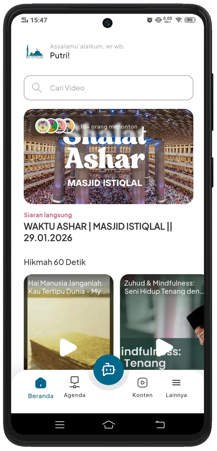 Tampilan aplikasi My Istiqlal di ponsel